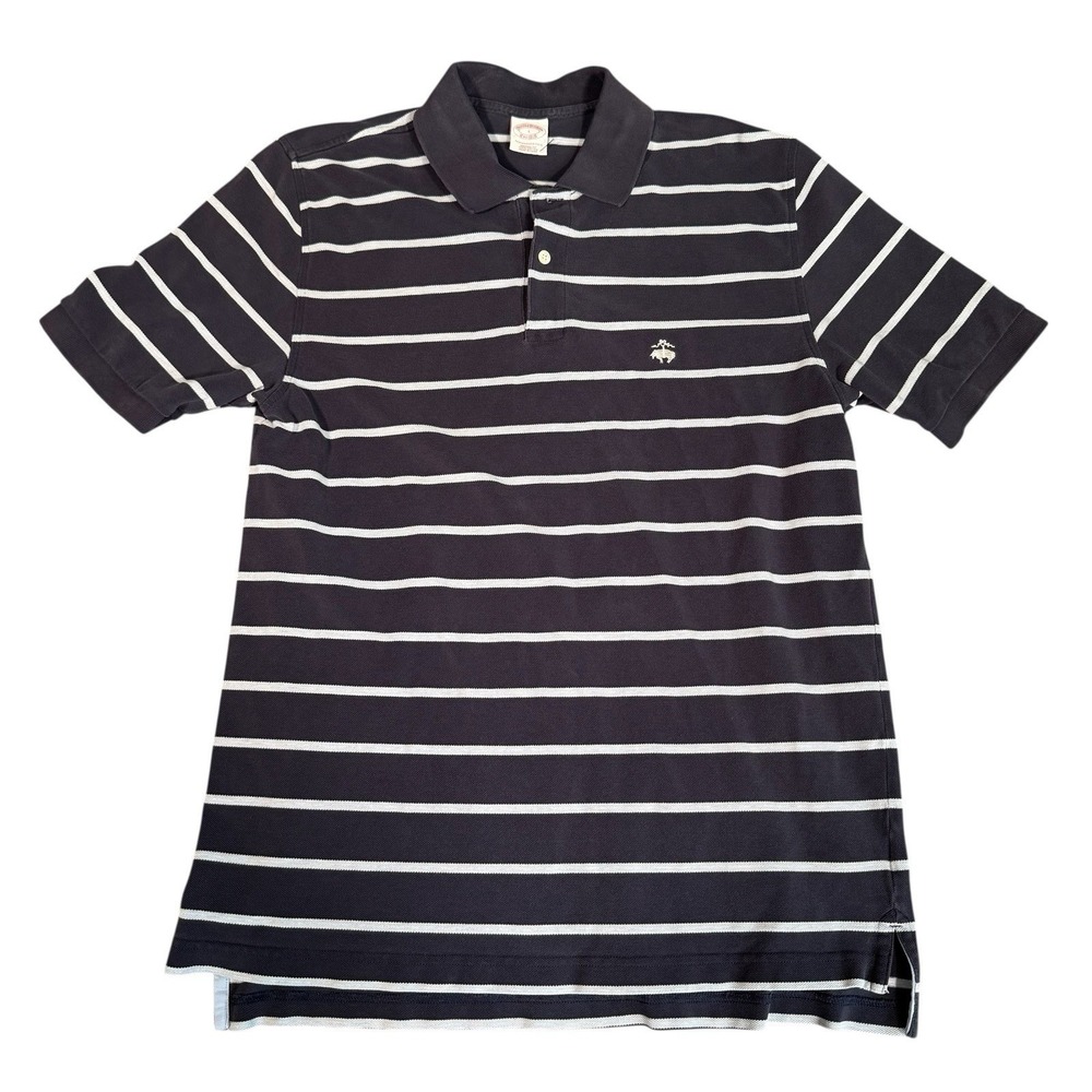 Brooks Brothers 1818 Polo Mens L Navy Blue Striped  Short Sleeve Golf Shirt